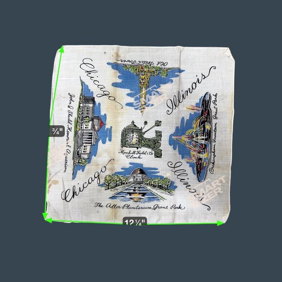 Vintage Chicago Illinois City State Landmarks RARE Souvenir Handkerchief READ - Picture 6 of 13